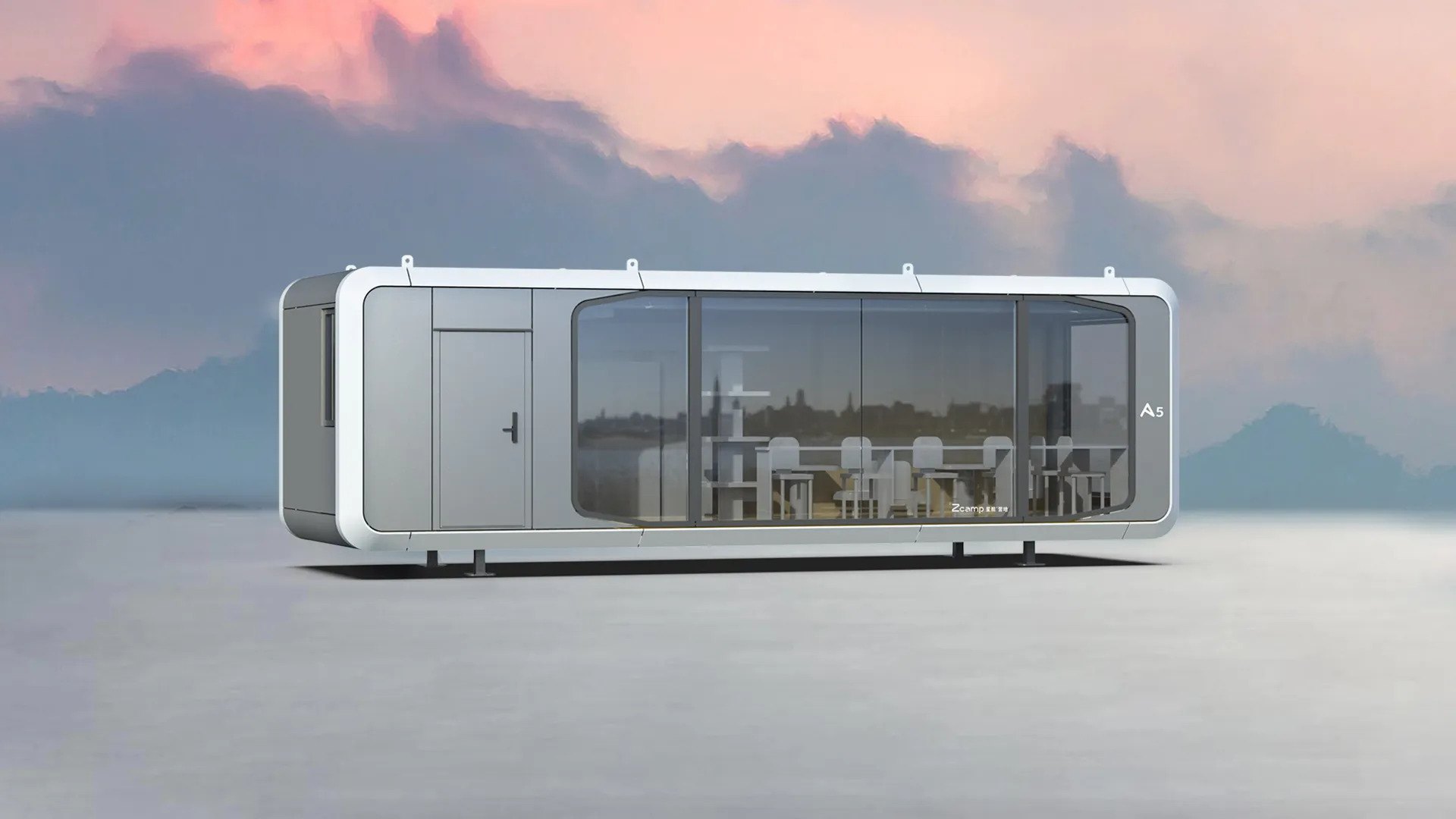 Vista exterior del modelo A5 Gallery con ventanales artísticos